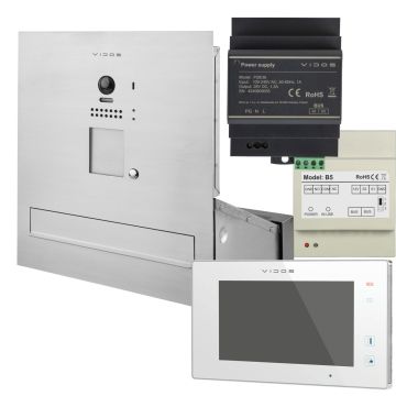 Zestaw wideodomofonowy: skrzynka na listy na głęboki słupek S1201A-SKM + monitor M1021 biały + zasilacz P28/36 + moduł B5