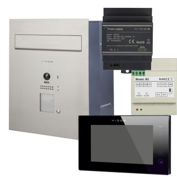 Zestaw wideodomofonowy: skrzynka na listy na płytki słupek S1201A-SKP + monitor M1021 czarny + zasilacz P28/36 + moduł B5