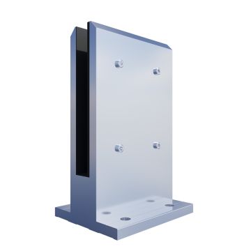 Uchwyt pionowy aluminiowy do szkła - spigot, 200 x 120 x 42 mm, z maskownicą, szkło 12 - 13,52 mm, surowy 