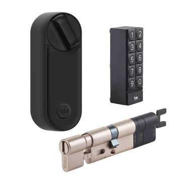Inteligentny zamek Yale Linus Smart Lock L2 czarny - zestaw z klawiaturą numeryczną Yale - Smart Keypad oraz regulowaną wkładką Linus® Smart Lock