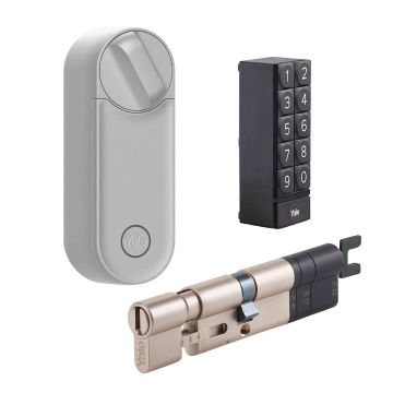 Inteligentny zamek Yale Linus Smart Lock L2 srebrny - zestaw z klawiaturą numeryczną Yale - Smart Keypad oraz regulowaną wkładką Linus® Smart Lock