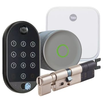Zestaw inteligentny zamek Yale Linus L2 LITE srebrny + Mostek Connect X + klawiatura Smart Keypad 2 z czytnikiem linii papilarnych + wkładka Zestaw inteligentny zamek Yale Linus L2 LITE srebrny + Mostek Connect X + klawiatura Smart Keypad 2 z czytnikiem linii papilarnych + wkładka