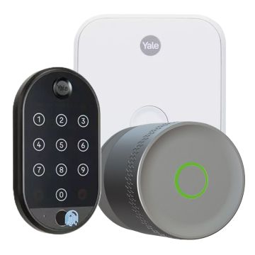 Zestaw inteligentny zamek Yale Linus L2 LITE srebrny + Mostek Connect X + klawiatura Smart Keypad 2 z czytnikiem linii papilarnych