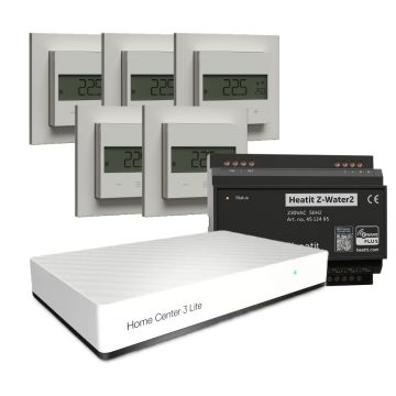 Zestaw inteligentnego ogrzewania z centralą FIBARO HC3 Lite i Heatit Z-Water2 + 5xZ-Temp3 (Z-Wave 800)